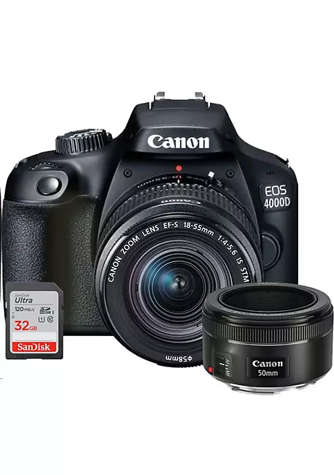 Best Sale π Canon EOS 4000D Digital SLR Camera + 18-55mm Lens + EF 50mm f/1.8 STM Lens + 32GB Memory Card 𧨠3 Best Sale π Canon EOS 4000D Digital SLR Camera + 18-55mm Lens + EF 50mm f/1.8 STM Lens + 32GB Memory Card π§¨