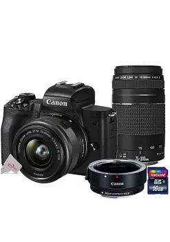 Cheapest 👏 Canon Eos M50 Mark Ii Mirrorless Digital Camera With 15-45mm + 75-300mm Lens Kit ⌛