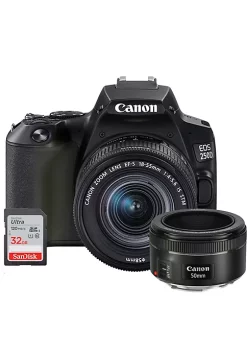 Coupon 🔔 Canon EOS Rebel 250 Digital SLR Camera + 18-55mm Lens + EF 50mm f/1.8 STM Lens + 32GB Memory Card 🔔 -Outlet Canon Store Belk 171