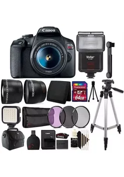 Cheapest ๐ Canon Eos Rebel T7 Dslr Camera + 18-55mm Lens + 58mm Filter Kit + Telephoto + Wide Angle Lens + 64gb Memory Card + Wallet + Reader + Compact Light + Flash + Case + Tall Tripod + Cleaningkit + Mini Tripod โ๏ธ