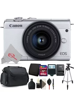 Promo 😀 Canon Eos M200 24.1mp Aps-c Mirrorless Digital Camera White With 15-45mm + 64gb Accessory Kit 😉