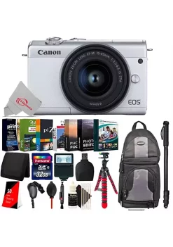Budget 😀 Canon Eos M200 24.1mp Aps-c Mirrorless Digital Camera White With 15-45mm Lens + Accessory Kit 💯 -Outlet Canon Store Belk 925